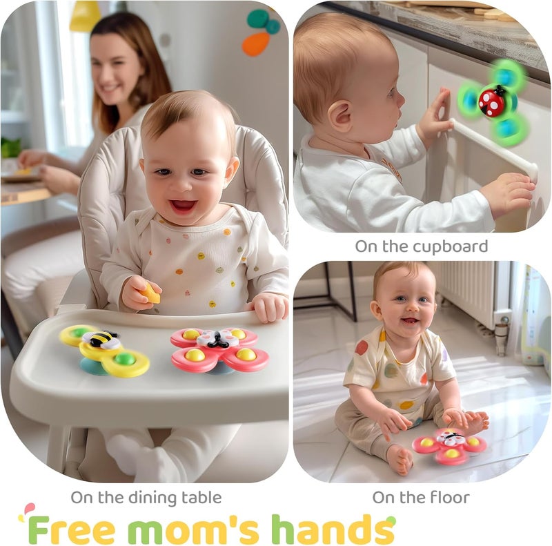 ST ZONE 3 pcs Suction cup spinner toys for 1 2 Year old boys|Spinning top baby toys 12-18 months|First birthday baby gifts for 1 Year old girls|Sensory toys for toddlers 1-3 - Image 5